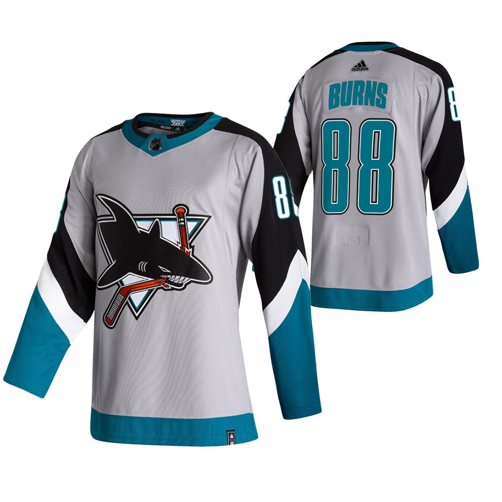 2021 Adidias San Jose Sharks #88 Brent Burns Grey Men  Reverse Retro Alternate NHL Jersey->more nhl jerseys->NHL Jersey